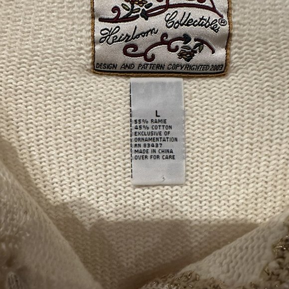 Ivory XL Christmas Sweater with embroidered and beaded ornaments with sequins - Picture 4 of 4